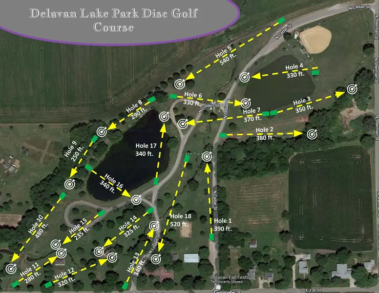 Proposed layout of the disc golf course at Lake Park.