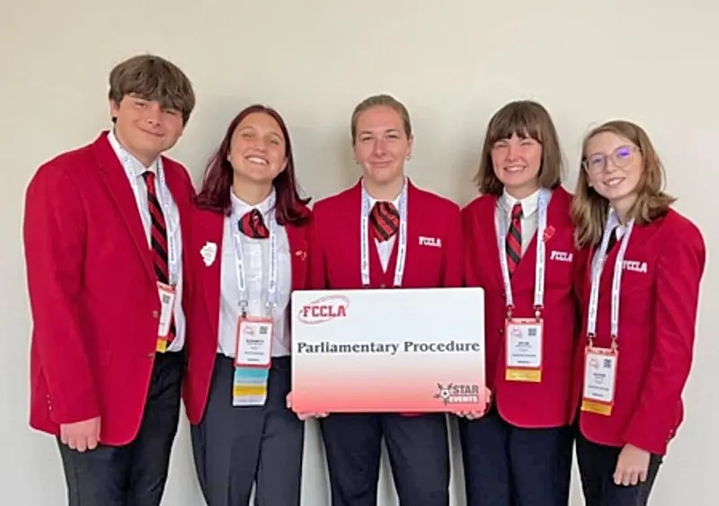 Delavan FCCLA Parliamentary Procedure Team (left to right): Elisha Waggoner, Izzy Brothwood, Camryn Warner, Kylin Brockhouse, and Hayden Koehler.