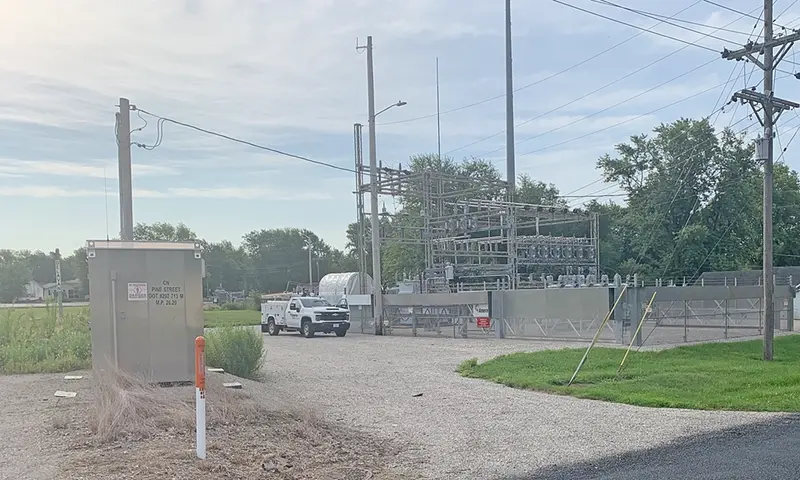 Ameren crews work to restore service at Delavan Substation.