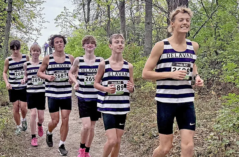 Corie Green leads the charge, setting the pace for Delavan’s Boys Cross Country team en route to his first-place finish and State qualification. [FILE PHOTO FROM REGIONAL MEET]