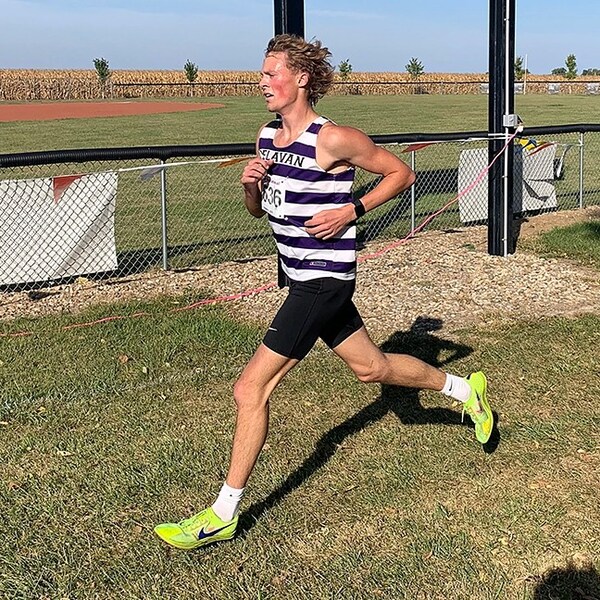 Corie Green powers through the final stretch at the Delavan invitational, foreshadowing the speed and focus that would earn him 8th place at the IHSA State Championships.