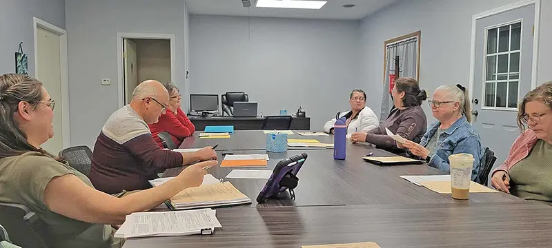 From left to right: Julie Houston (Library Director), Steve Dare, LeAnn Ryan, Tracie Butler, Whitney Borton, Barb Ross, and Lanelle Graffis gather for the November board meeting.