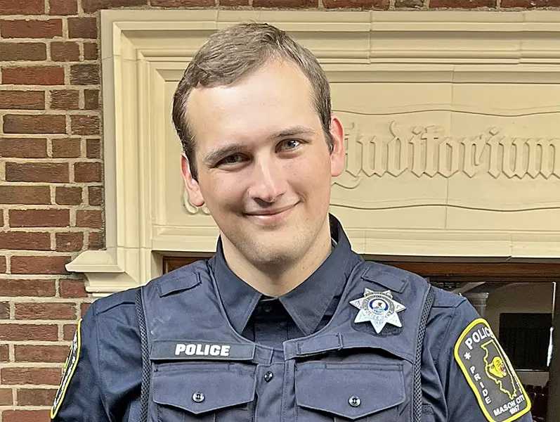 Mason City Police Officer Jakob Dare, a 2020 graduate of Delavan High School and a 2025 graduate of the Illinois Police Academy.
