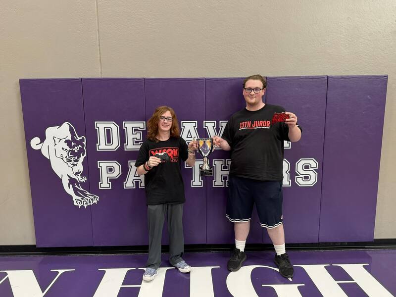 Three new school records, one unforgettable night — Elyse Brinkmeyer (left), Gwen Tierney (center), and Corie Green (right) celebrate at the PORTA Invitational.