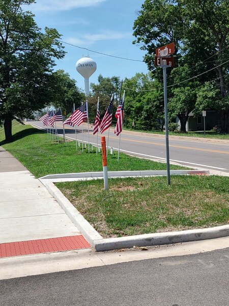 American flags from the Optimist Club’s “Avenue of Flags” line the 4th Street edge of Veterans Park on Memorial Day, honoring local veterans and adding a patriotic display to the community.