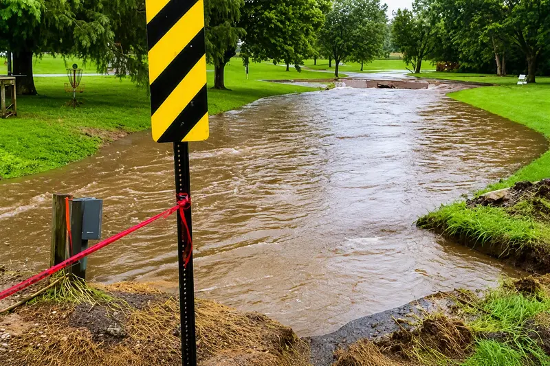 Crane Creek swelled beyond its banks in Lake Park, contributing to widespread flooding.